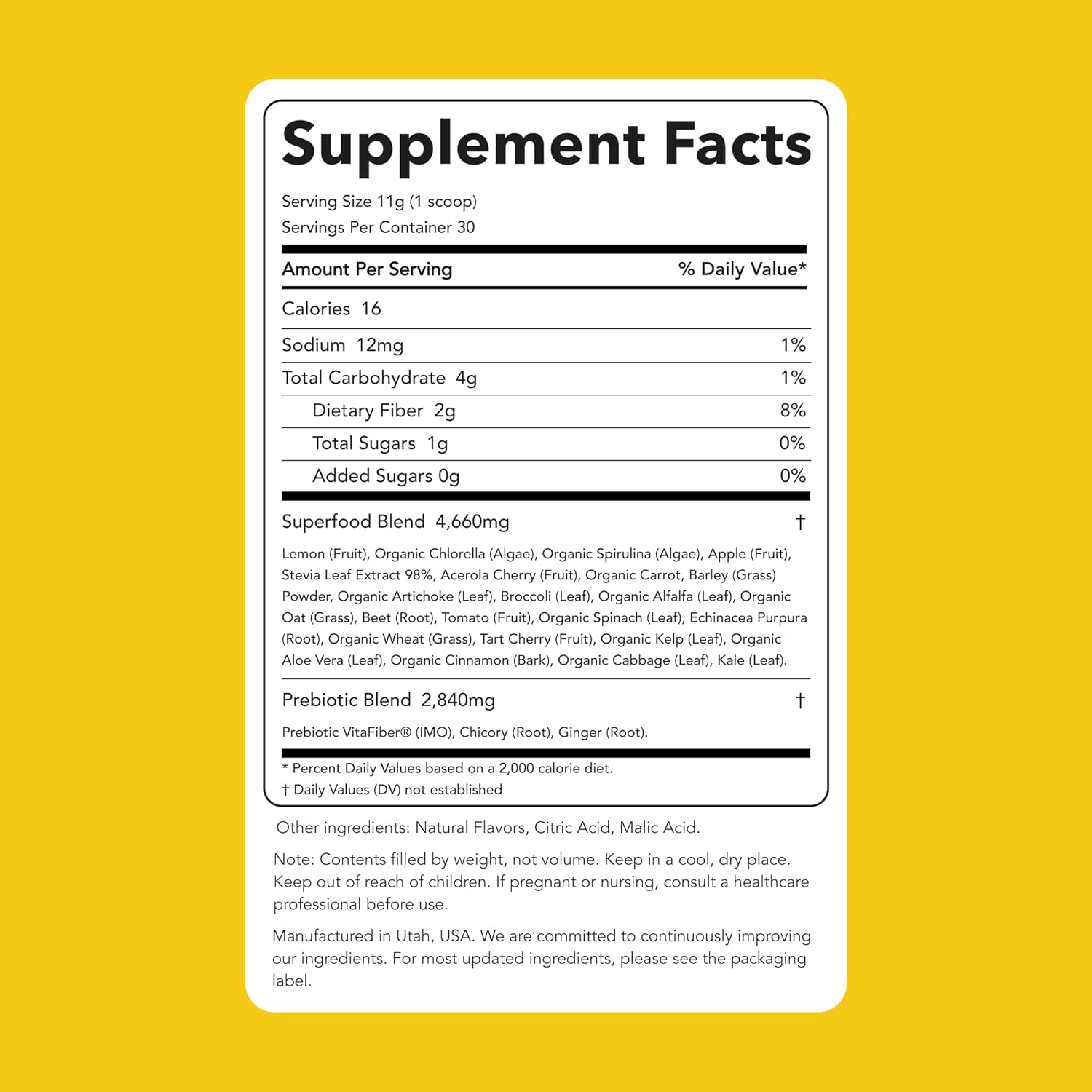 Clean Simple Eats Super Greens Powder, Naturally Flavored Greens Powder with Chlorella, Spirulina, Superfoods & Prebiotic Fiber, No Artificial Ingredients, Gluten Free, Sweet Lemon Flavor, 30 Servings