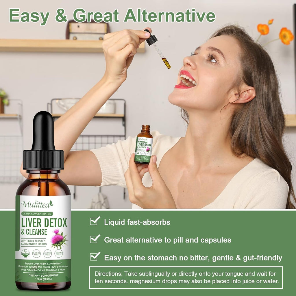Liver Health Liquid Drops -Support Liver Cleanse Detox & Repair with Artichoke Milk Thistle Silymarin Extract, Dandelion,Turmeric, Berberine to Renew w/21 Potent Herb-Nutrients-