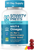 SmartyPants Men's Multivitamin Gummies - Improved Formula: Omega 3 (DHA/EPA), Methylfolate, Vitamin D3, C, Vitamin B12, B6, Vitamin A, K, Zinc & Selenium, Gluten Free, 90 Count (30 Day Supply)