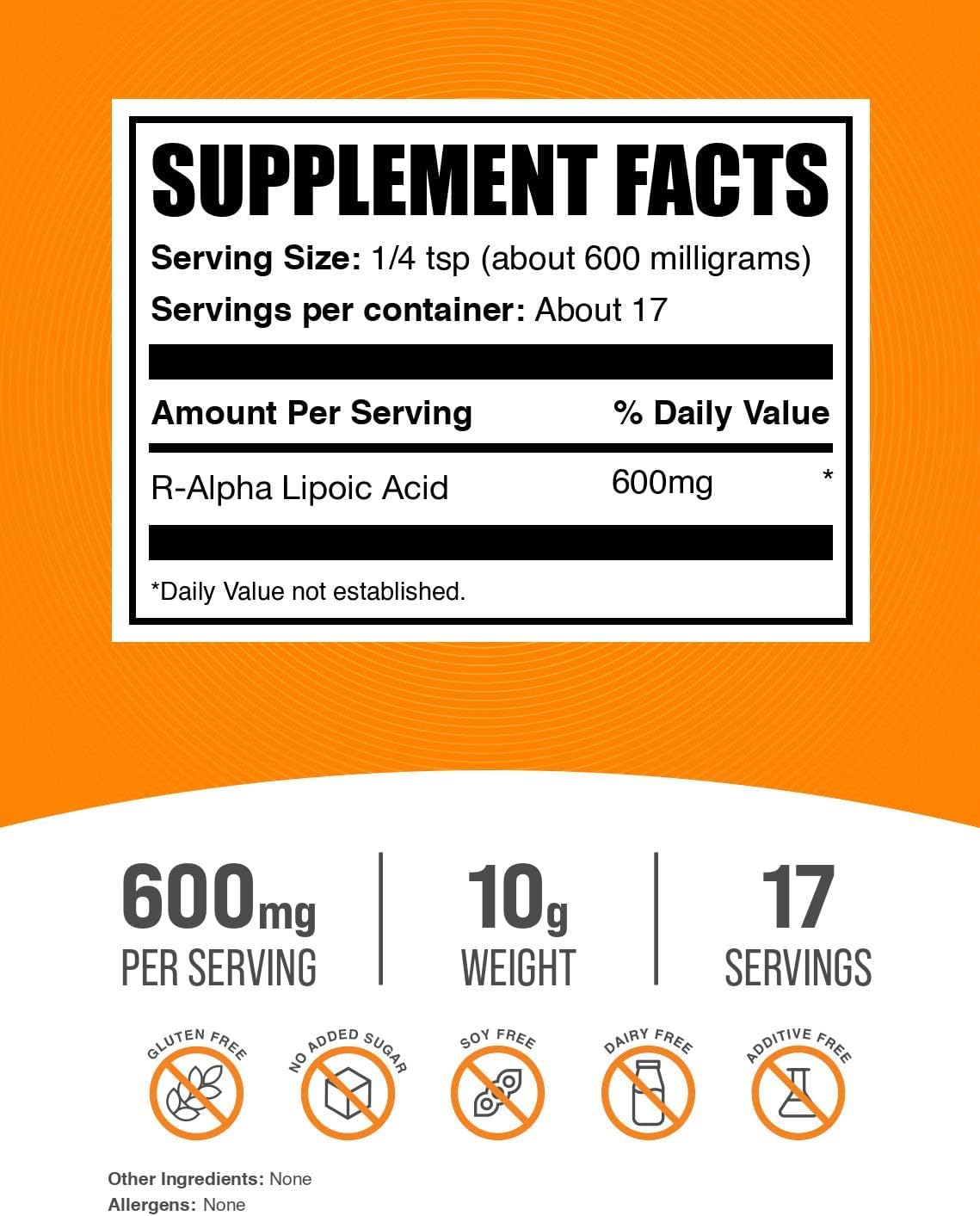 BulkSupplements.com R-Alpha Lipoic Acid Powder - R-ALA Supplement, R Alpha Lipoic Acid 200mg - Antioxidants Supplement, Gluten Free, 200mg per Serving, 10g (0.35 oz) (Pack of 1)