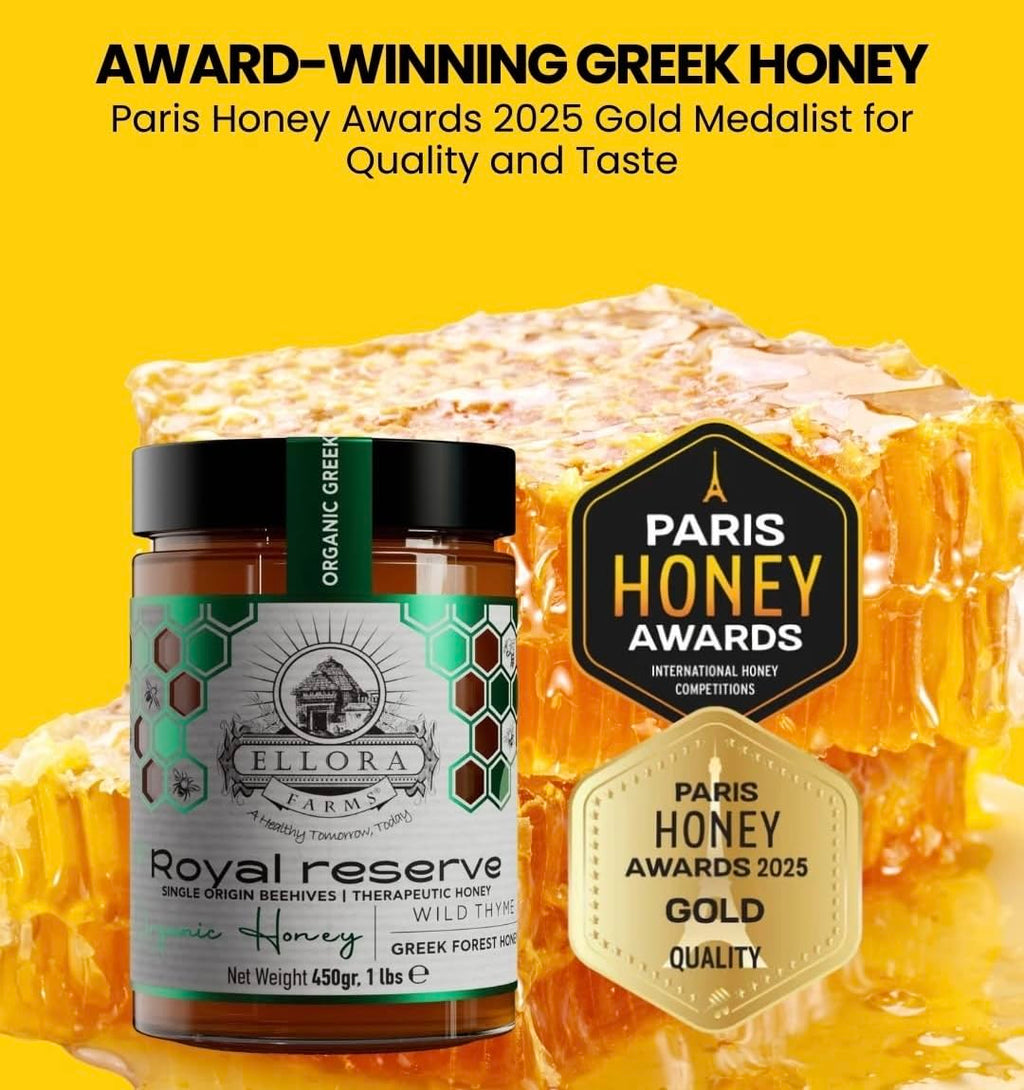 Ellora Farms Organic Honey, Wild Thyme Organic Honey Raw Unfiltered, Preservative and Additive Free, 2025 Paris and Dubai Gold Awards Winner - 450 g