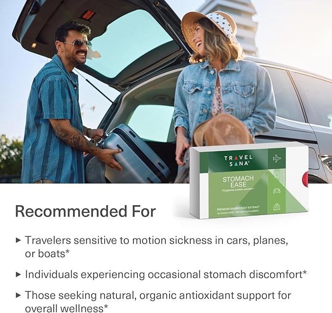Organic Ginger Supplement | 18 mg Gingerols | 2,000 mg Raw Ginger Root Powder Eq. | 10:1 Extract | Supports Stomach Comfort* & Motion-Related Nausea* | Travel Essentials | 30 Veg Capsules