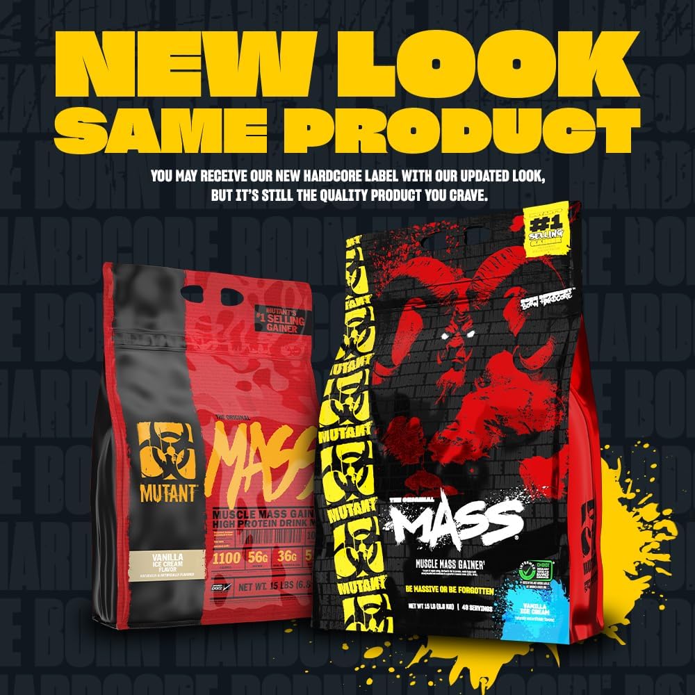 Mutant Mass Weight Gainer Protein Powder with Whey, and Casein Protein Blend for High-Calorie Workout Shakes, Smoothies, and Drinks, 15 lb - Strawberry Banana