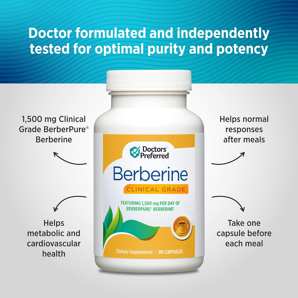 DOCTORS' PREFERRED Berberine Clinical Grade Supplement - Doctor Formulated | 1500 mg per Daily Serving | 180 Count
