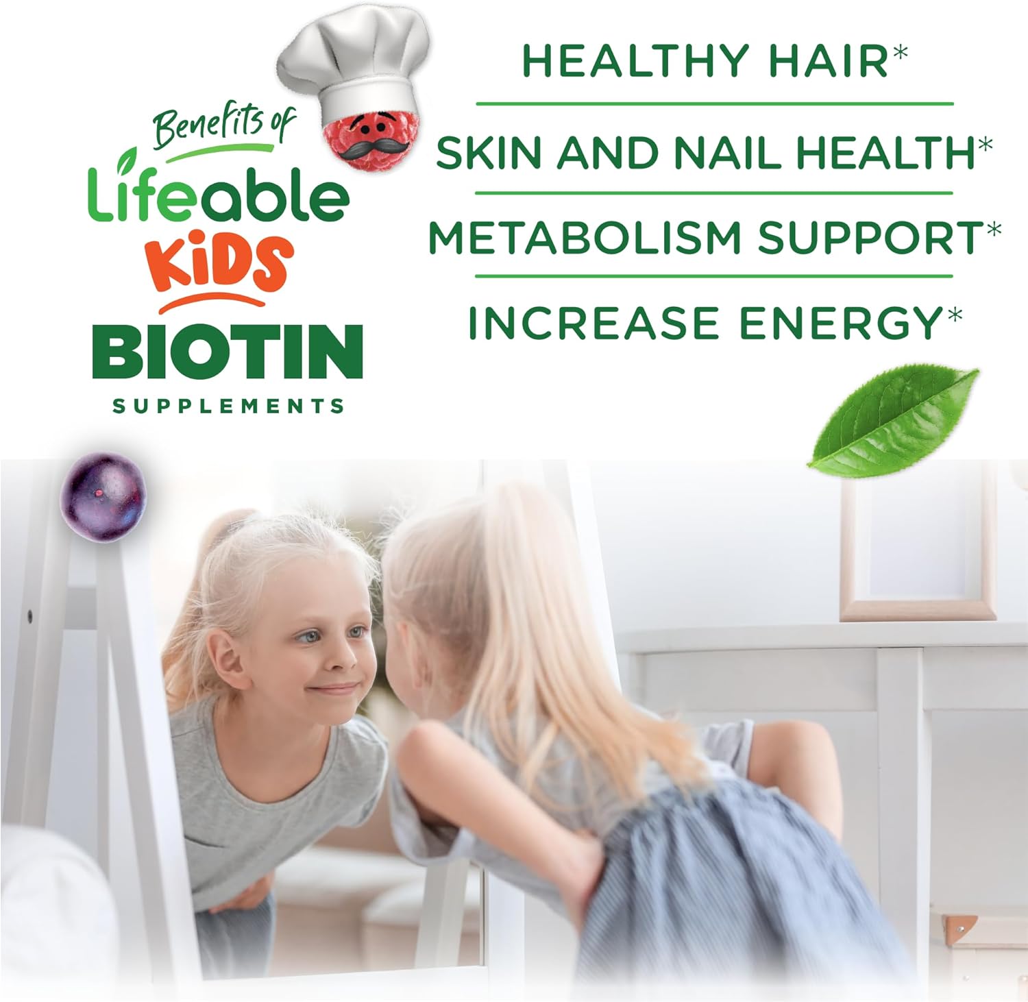 Lifeable Sugar Free Kids Biotin Gummies | 5000mcg | Great Tasting Biotin Supplement | Biotin Gummies for Hair Growth, Skin and Nail Health | Hair Vitamins for Kids, Boys, Girls | 90 Gummies