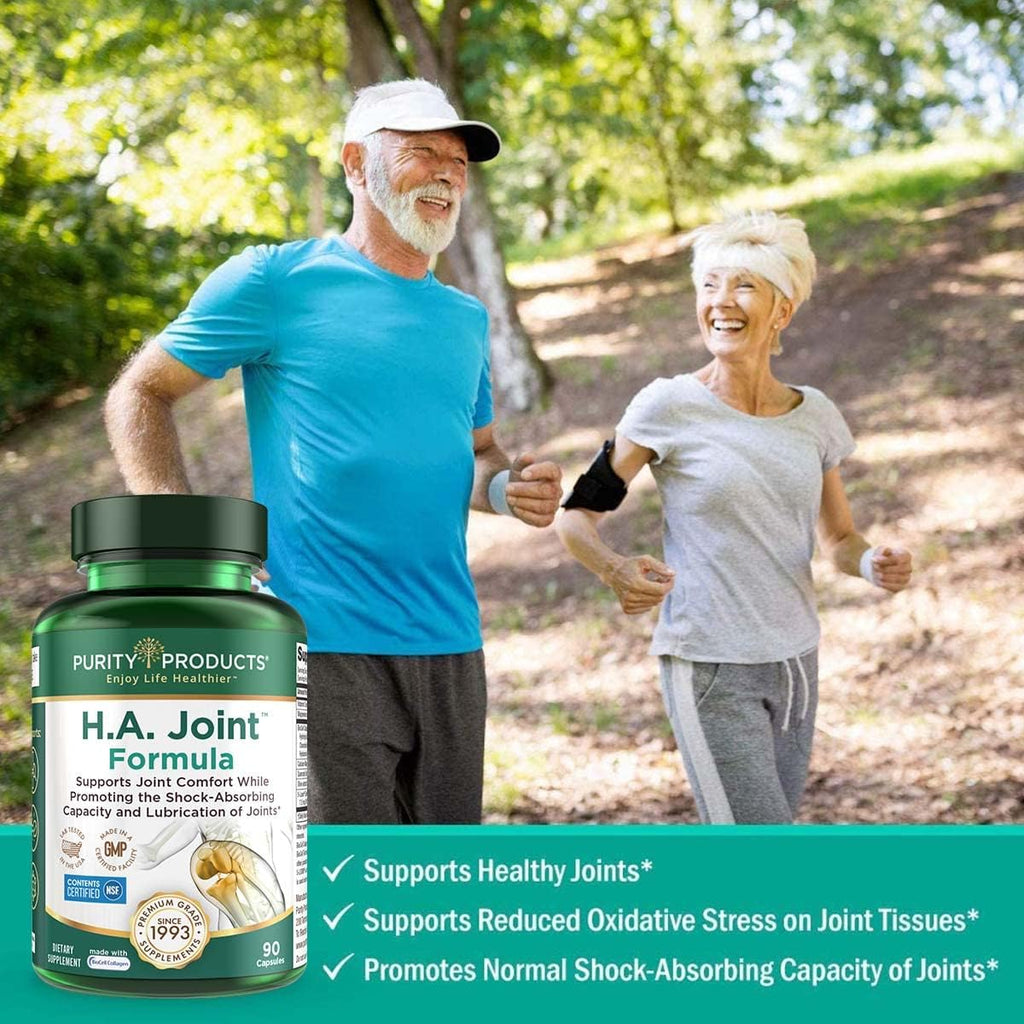 Purity Products HA Joint Formula Hyaluronic Acid + Key CoFactors - Joints + Skin Multi Collagen (Type I, II & III) - 5-Loxin - Olive Fruit Extract - Joint Flexibility + Mobility - 90 Caps
