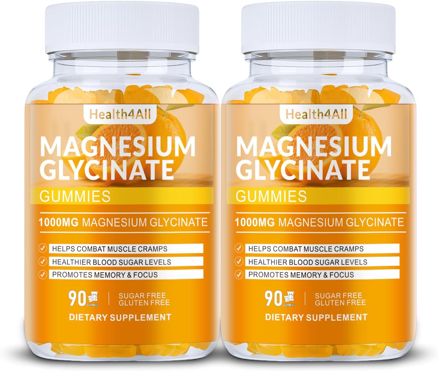 Magnesium Glycinate Gummies 1000mg, High Absorption Sugar Free Magnesium Potassium Supplement for Relaxation, Stress Relief, and Sleep Support for Adults & Kids - 180 Orange Gummies