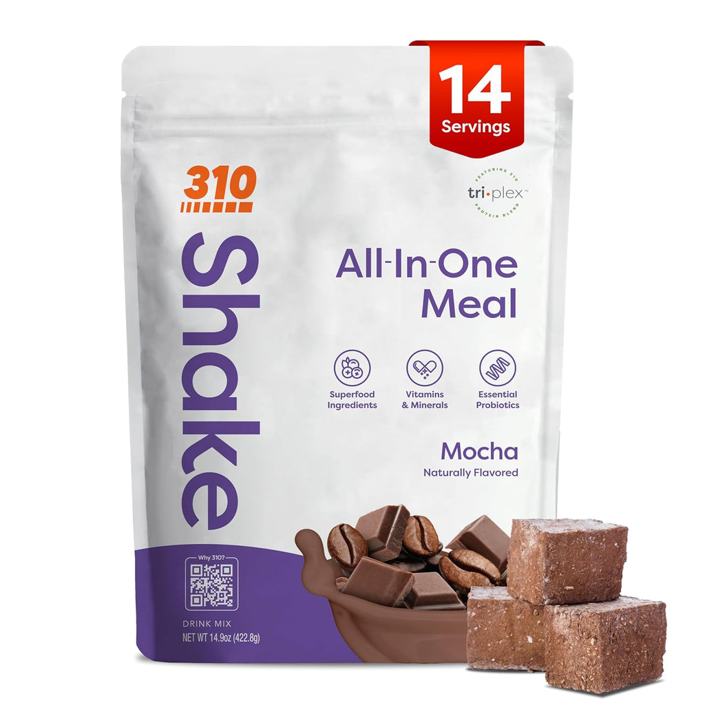 310 Nutrition All-In-One Meal Replacement Shake Powder - Plant-Based Protein Smoothie Blend w/High Fiber, Probiotics & Adaptogens - Low Carb, Vegan, Keto & Paleo Friendly - Mocha - 14 Srv