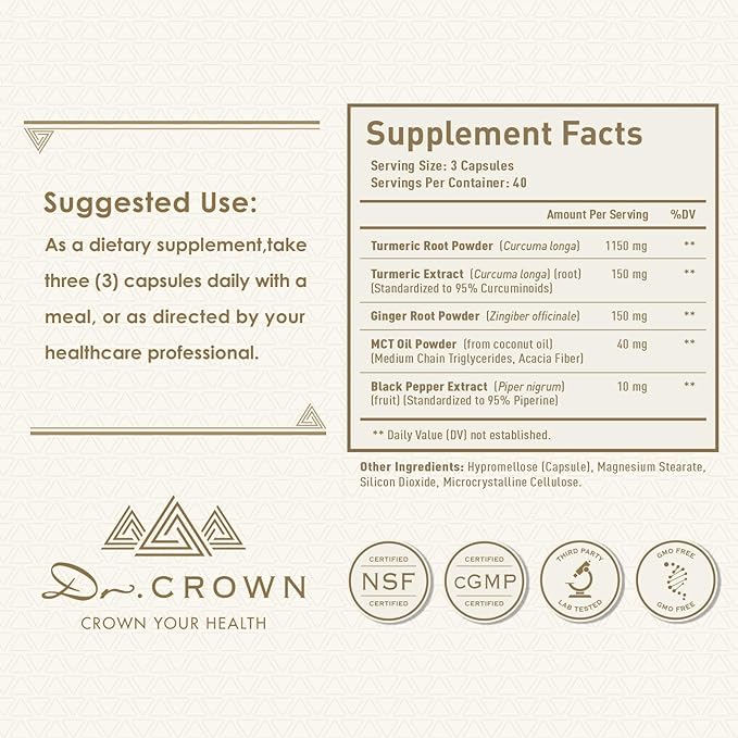 Turmeric Curcumin Supplement 1,500mg, 95% Standardized Curcuminoid with Ginger, MCT Oil, & Black Pepper for Better Absorption, for Antioxidant & Joint Support, 360 Capsules