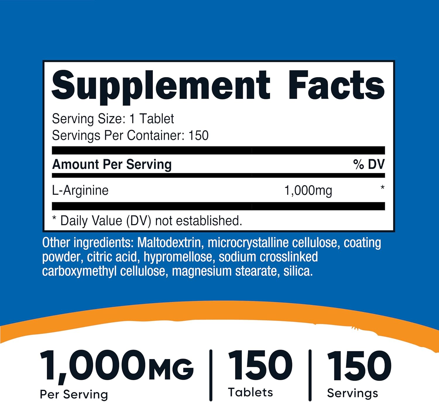 Nutricost L-Arginine 1000mg, Amino Acid Tablets (150 Tablets)