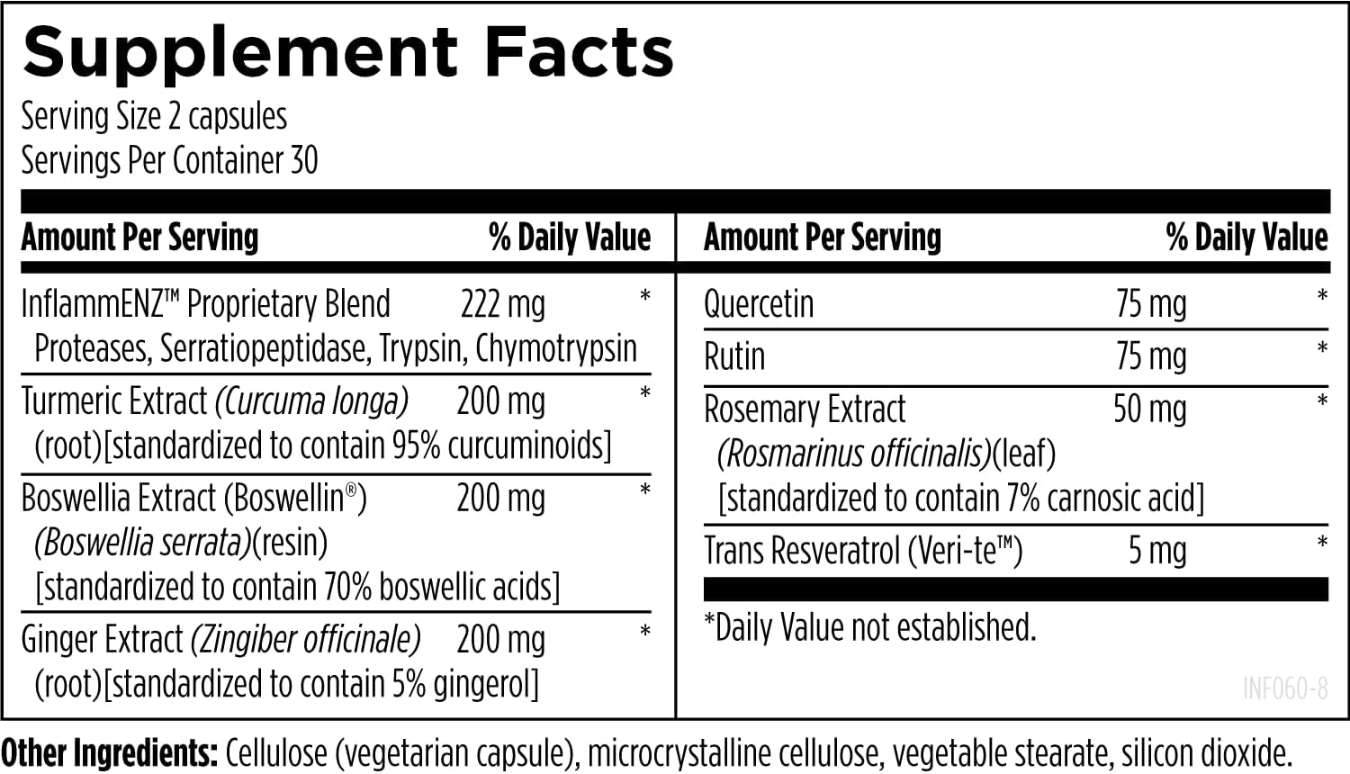 Designs for Health Inflammatone - Turmeric Supplements with Proteolytic Enzymes, Boswellia, Quercetin & Resveratrol (60 Capsules)
