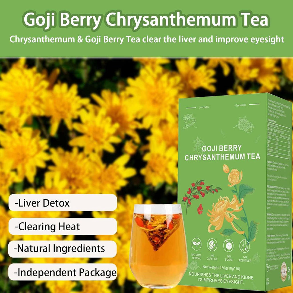 Goji Berry Chrysanthemum Tea, Dandelion Wolfberry Tea for Liver Health, Liver Detox Clear the Liver and Improve Eyesight 150g(1box,15 Bags) (1)