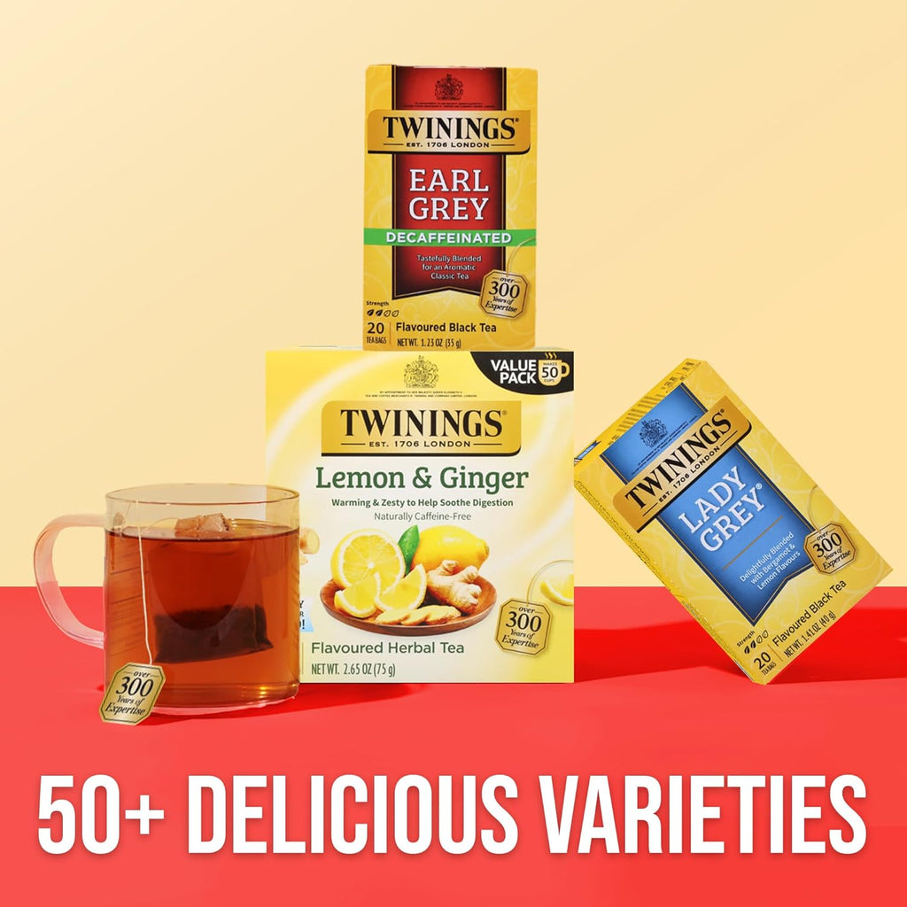 Twinings Decaffeinated Earl Grey Black Tea Individually Wrapped Bags, 20 Count (Pack of 1), Flavoured with Citrus and Bergamot, Enjoy Hot or Iced, 20 Teabags