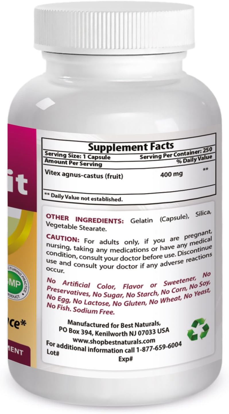 Best Naturals Vitex Chasteberry 400 mg 250 Capsules (Pack of 3)
