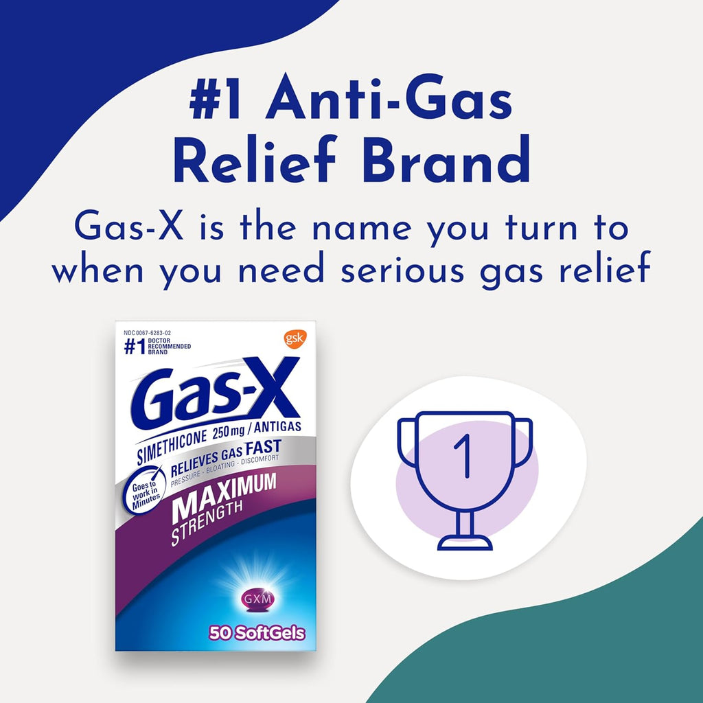 Gas-X Maximum Strength Gas Relief Softgels with Simethicone 250 mg for Bloating Relief - 50 Count