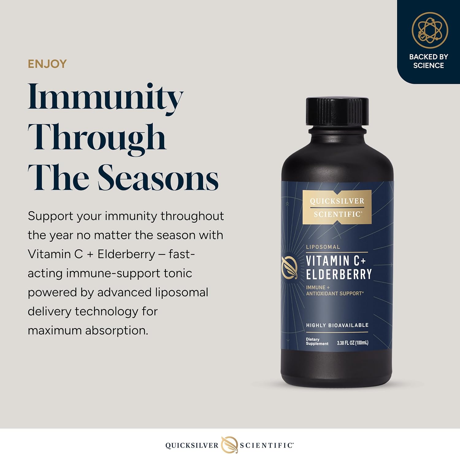 Quicksilver Scientific Liposomal Vitamin C + Elderberry - Liposomal Vitamin C 1000mg with Superior Absorption Technology & Tocotrienols - Antioxidant & Immune Support Tonic (100ml)