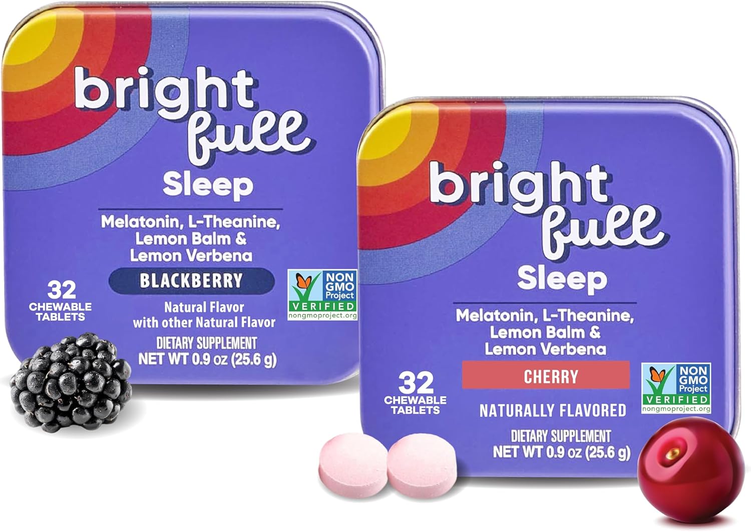 Natural Sleep Aid with Melatonin, Ashwagandha, Lemon Balm & L-Theanine – Cherry 32 Chewable Tablets + BlackBerry 32 Chewable Tablets