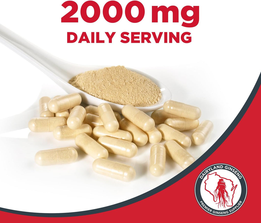 Dairyland American Ginseng Capsules - 150 ct, 500 mg - Wisconsin Ginseng Complex Capsules - Authentic American Ginseng Root Extract - Ginseng Capsules for Use as a Daily Immune Support Herb Supplement