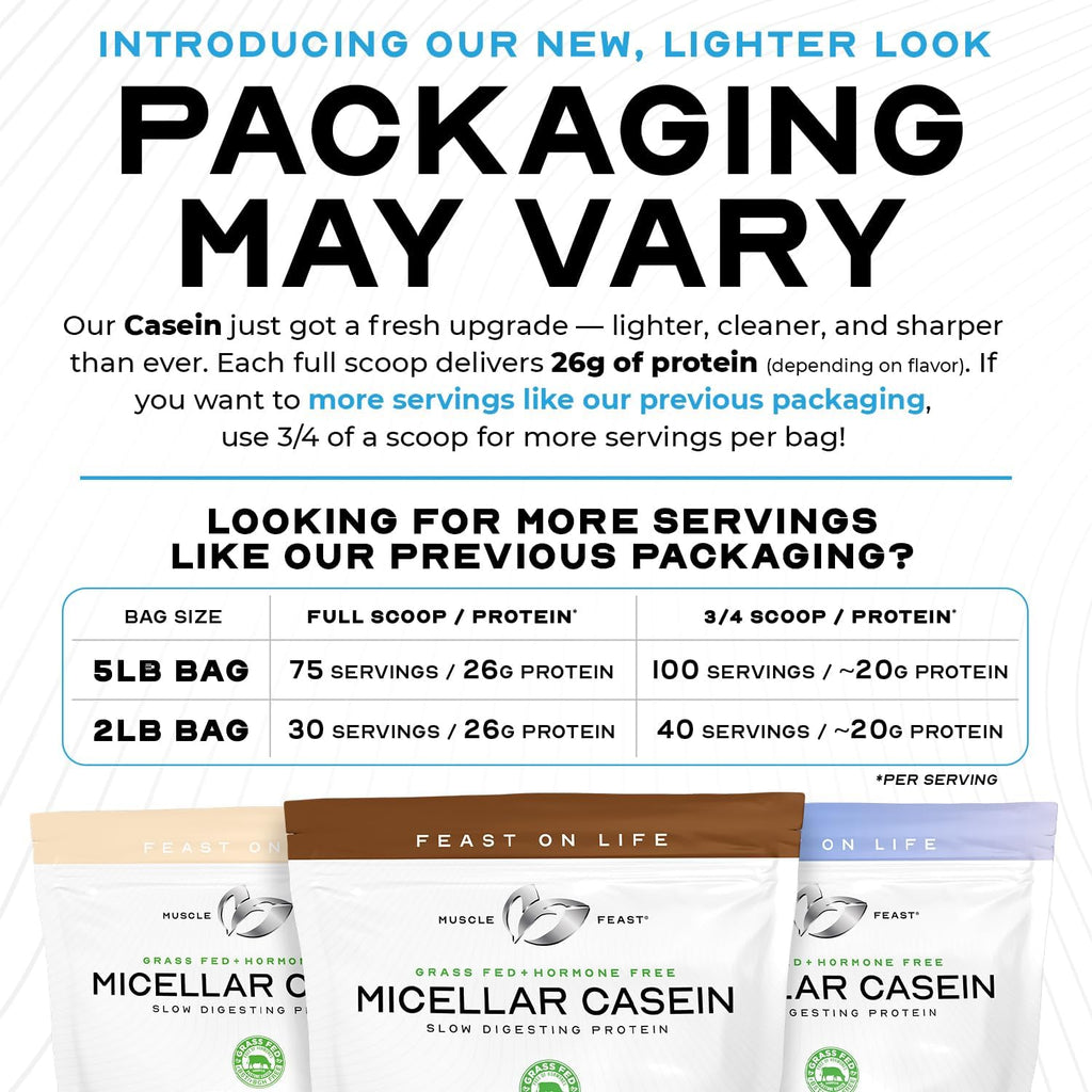 Muscle Feast Grass Fed Micellar Casein Protein Powder, Pasture Raised & Hormone Free, Slow Digesting Casein Protein - Supports Overnight Muscle Recovery, Gluten Free Protein Powder - Unflavored, 4lb