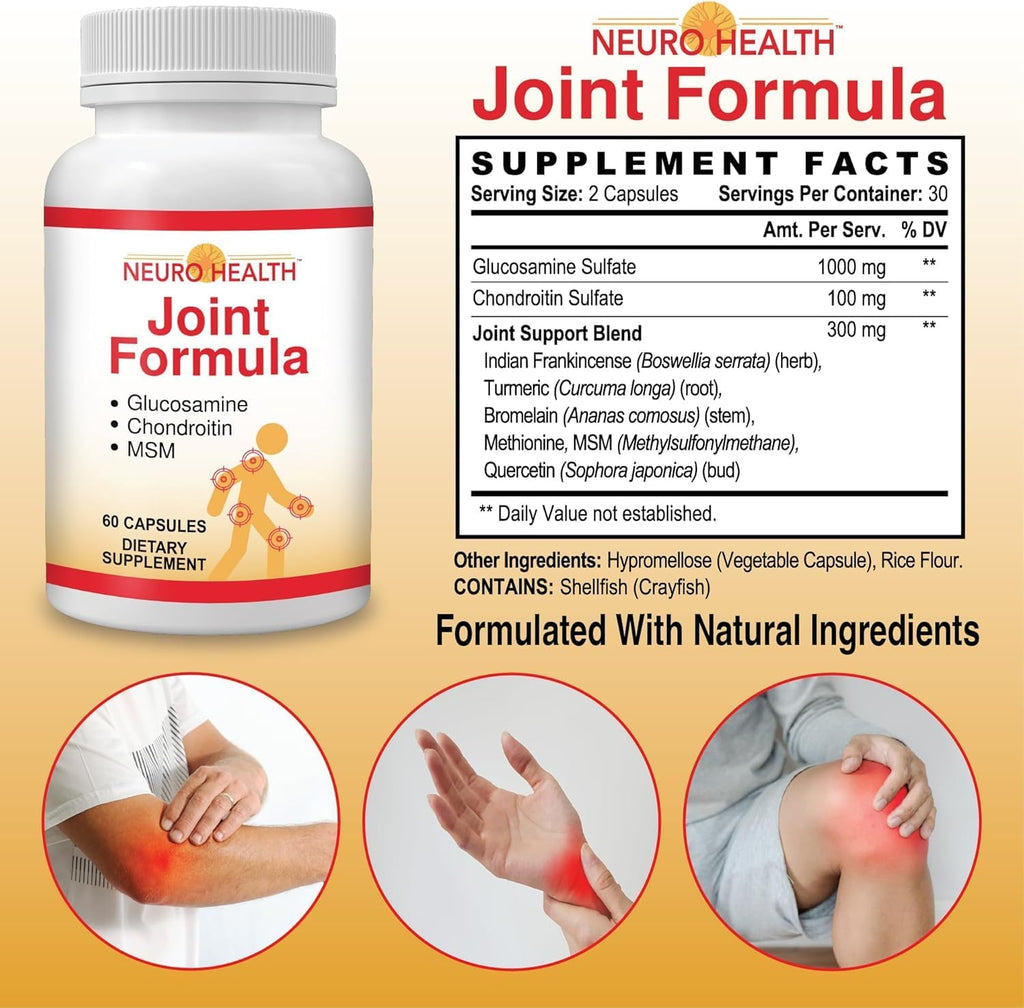 Joint Formula with Glucosamine, Chondroitin and MSM, 60 Capsules (1 Bottle) Turmeric/Joint Support Supplement for Bones, Back, Knees, Hands/Used for Cartilage & Joint Support