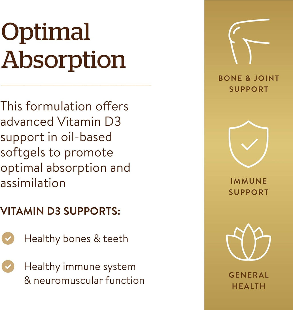 Solgar Vitamin D3 Cholecalciferol 250 MCG 10000 IU Softgels Helps Maintain Healthy Bones Teeth Immune System Support Non-GMO Gluten, Dairy Free Servings, 180 Count
