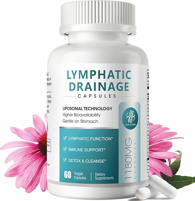 iMATCHME Lymphatic Drainage Supplements for Lymph System Support, Detox & Cleanse, Liver Health,Fluid Balance, Immune Support, Natural Herbal Blends with Echinacea, Liposomal Glutathione, 60 Capsules