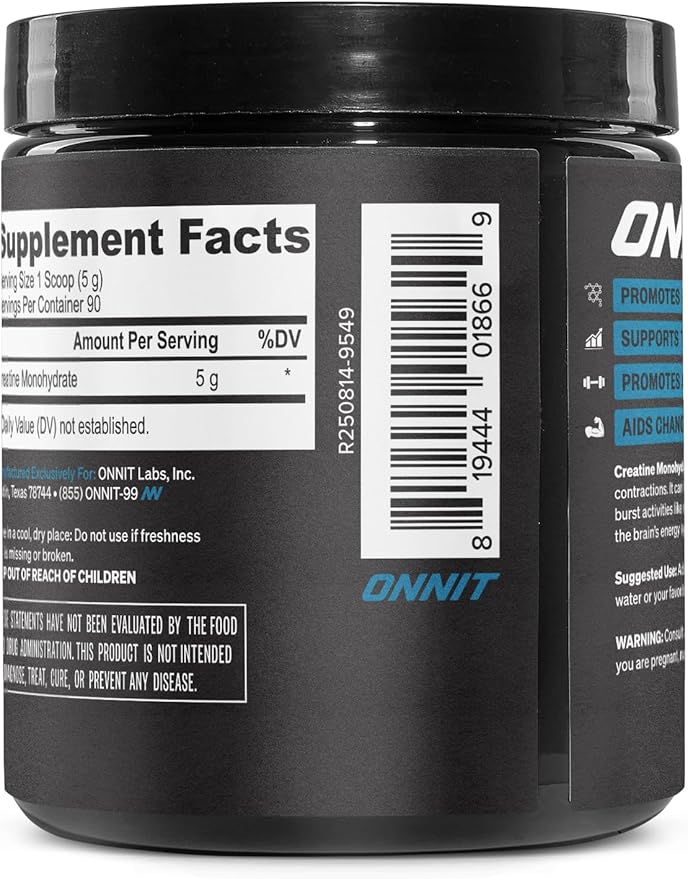 ONNIT Creatine Monohydrate Powder – Unflavored, 90-Serving Value Size – Supports Strength, Lean Muscle, and Brain Energy† – Keto Friendly, No Fillers, 90 Servings, 5.29 oz