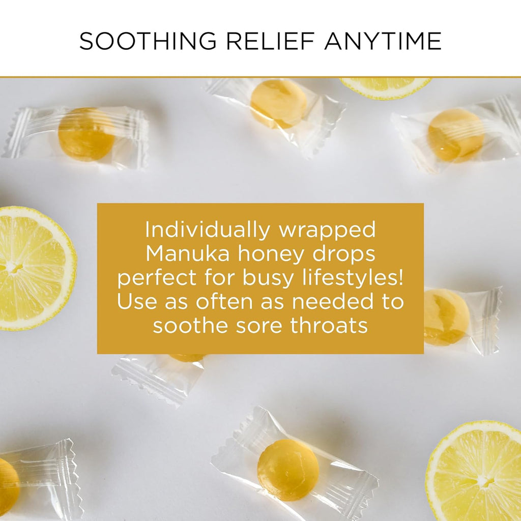 Mount Somers UMF 15+ Manuka Honey & Lemon Drops - 26pcs Soothing Throat Lozenges with Peppermint & Menthol - Natural Relief for Sore Throats