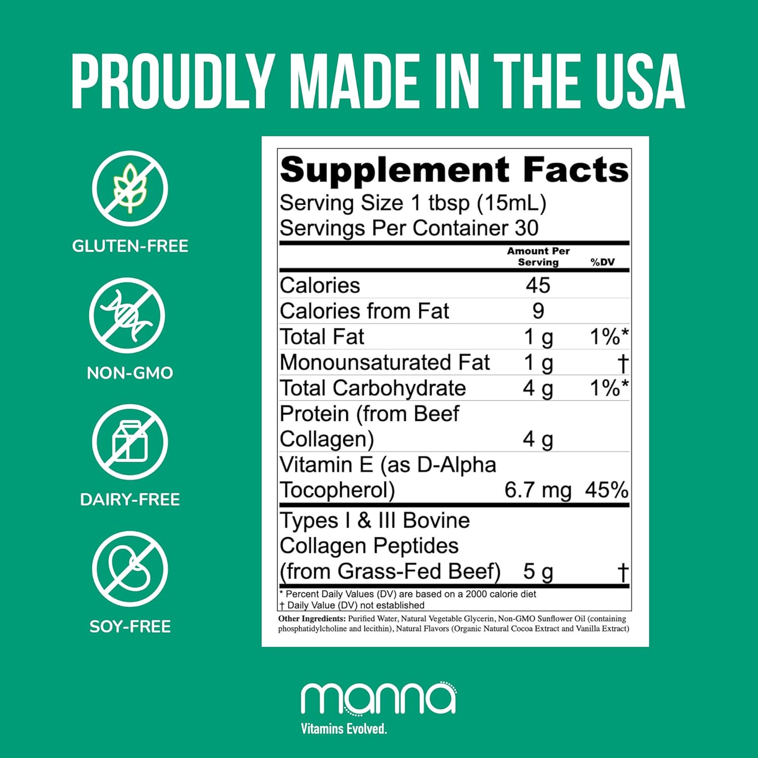 Manna Vitamins Evolved Liposomal Collagen Peptides Liquid, 5000mg High Absorption Grass-Fed Type I, III Collagen for Skin, Hair, Nails, Joints – Hydrolyzed Collagen Supplement, Non-GMO, 16oz (Unisex)