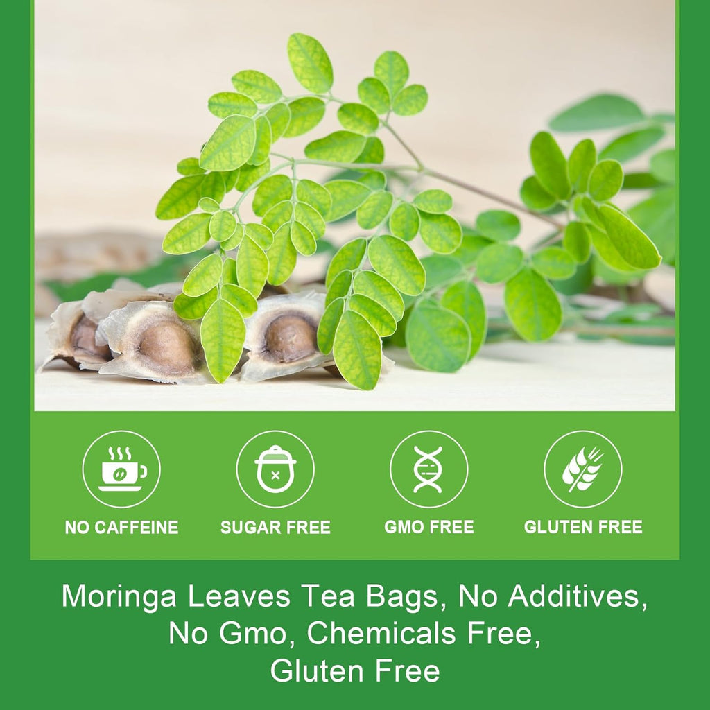 WOGORGT Organic Moringa Tea Bags - Pure Moringa Leaves Herbal Tea from India - Rich in Natural Antioxidants & Supports Daily Wellness - Caffeine Free, Sugar Free, Vegan - 40 Tea Bags