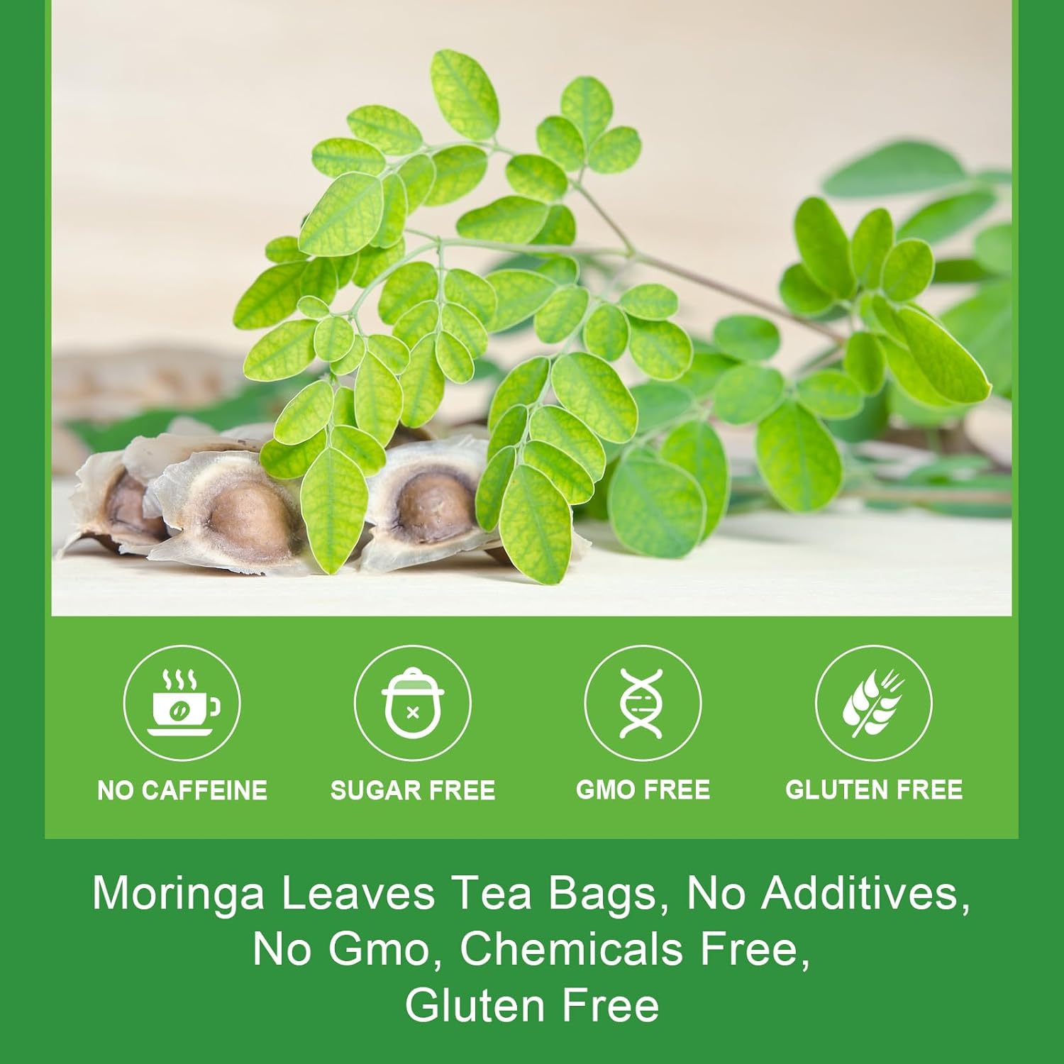 WOGORGT Organic Moringa Tea Bags - Pure Moringa Leaves Herbal Tea from India - Rich in Natural Antioxidants & Supports Daily Wellness - Caffeine Free, Sugar Free, Vegan - 40 Tea Bags