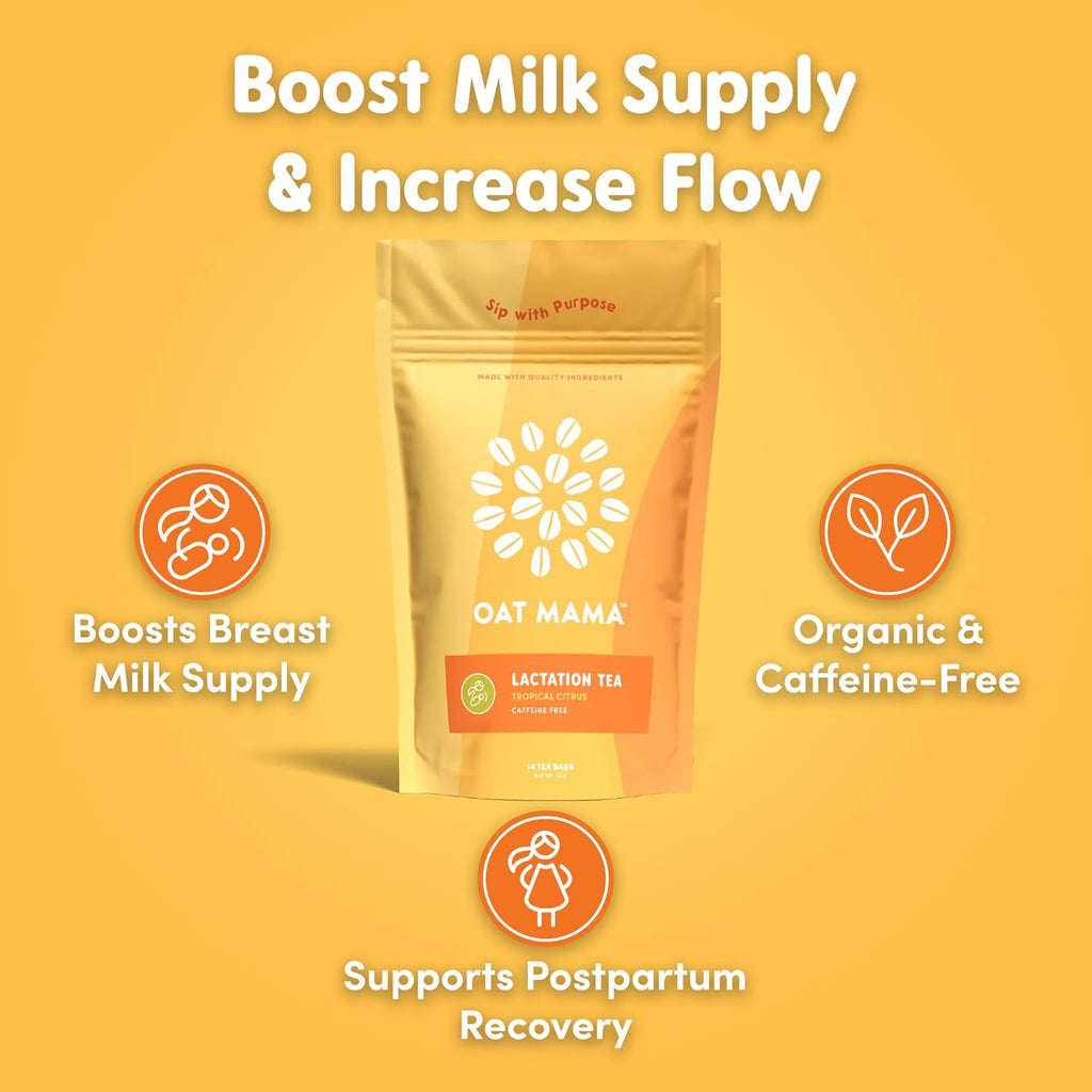 Oat Mama Lactation Tea for Breastfeeding Moms - Tropical Citrus | Breastfeeding Essentials for Milk Supply Increase | Organic Lactation Support & Postpartum Recovery