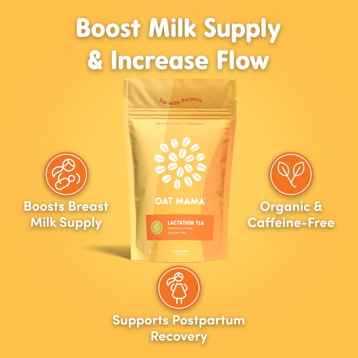 Oat Mama Lactation Tea for Breastfeeding Moms - Tropical Citrus | Breastfeeding Essentials for Milk Supply Increase | Organic Lactation Support & Postpartum Recovery
