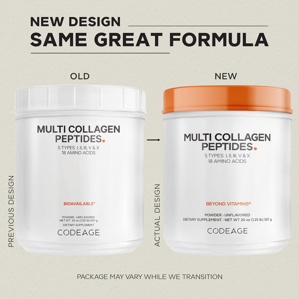 Codeage Multi Collagen Protein Powder Peptides, Hydrolyzed Collagen for Women & Men, Collagen Supplements, Grass Fed Bone Broth, 2-Month Supply, Unflavored, Type 1, 2, 3, 5 & 10, Non-GMO - 20 OZ