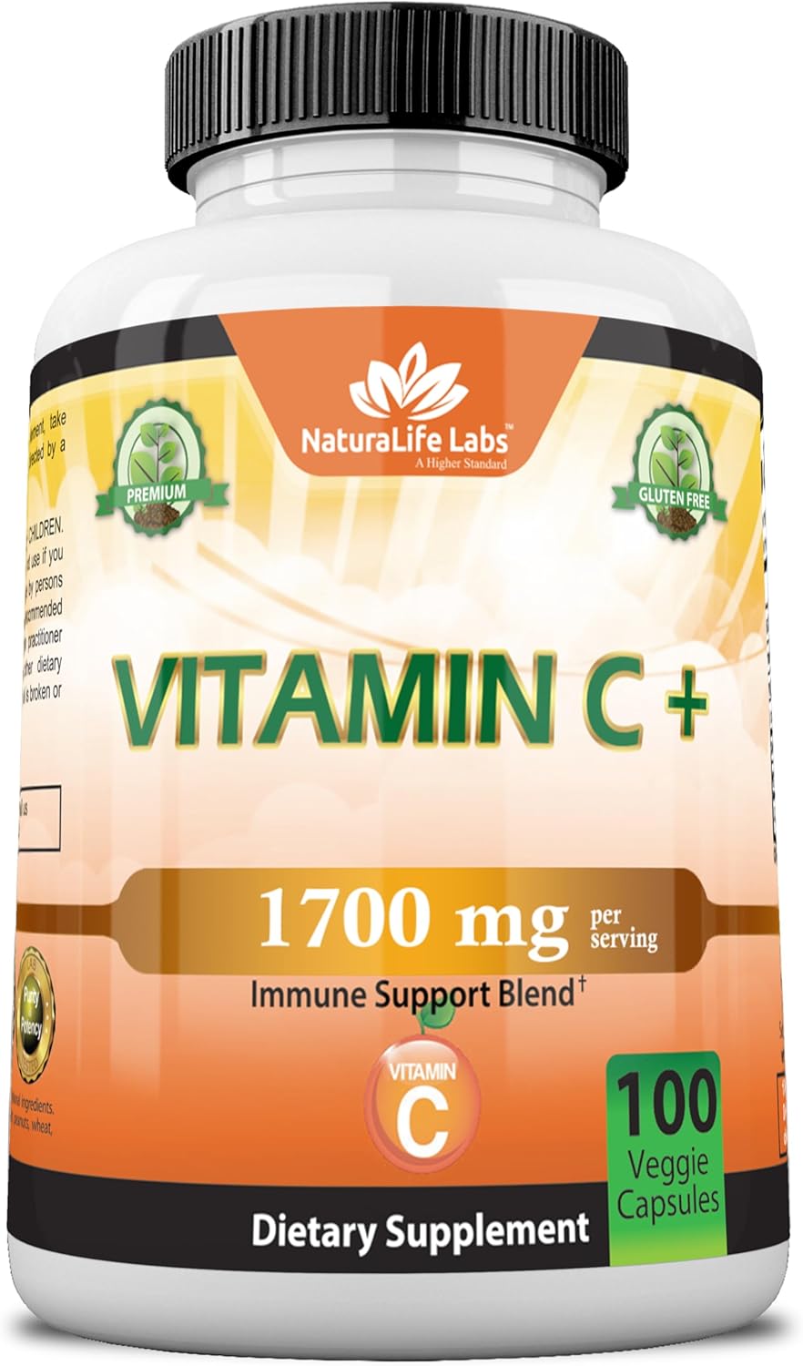 NaturaLife Labs A Higher Standard Vitamin C 1,700 MG with Vitamin D3, Zinc, Elderberry, Ginger Root - Maximum Strength Multi System Immune Support- 100 Veggie Capsules