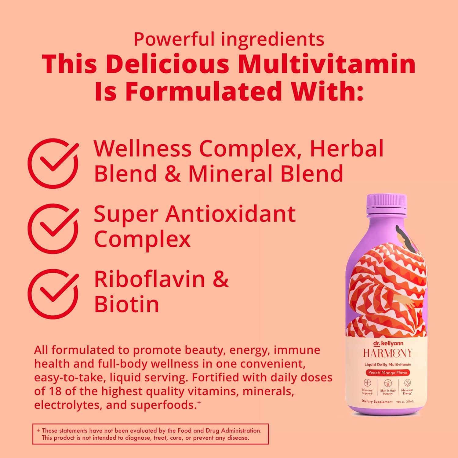 Dr. Kellyann Harmony Liquid Multivitamin (28 fl oz) – Vegan Daily Vitamins for Men & Women, Non-GMO, Overall Health