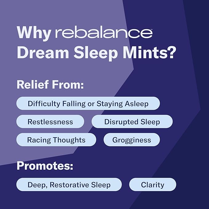 Rebalance Dream – Sleep Mints for Restful Nights – Natural Melatonin Lozenges to Help Calm for a Deep Sleep – Sugar-Free, 31 Count (1 Month Supply)