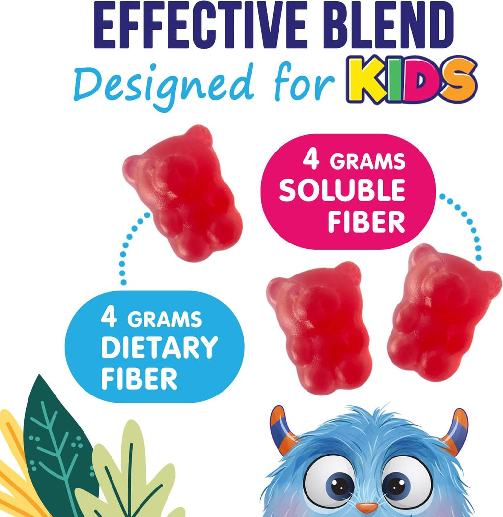 Fiber Gummies for Kids, Daily 4g Gummy Fiber Supplement, Prebiotic Digestive Health Support - Nature's Plant Based Soluble Fiber, Supports Regularity & Digestion for Kids Non-GMO - 60 Gummies