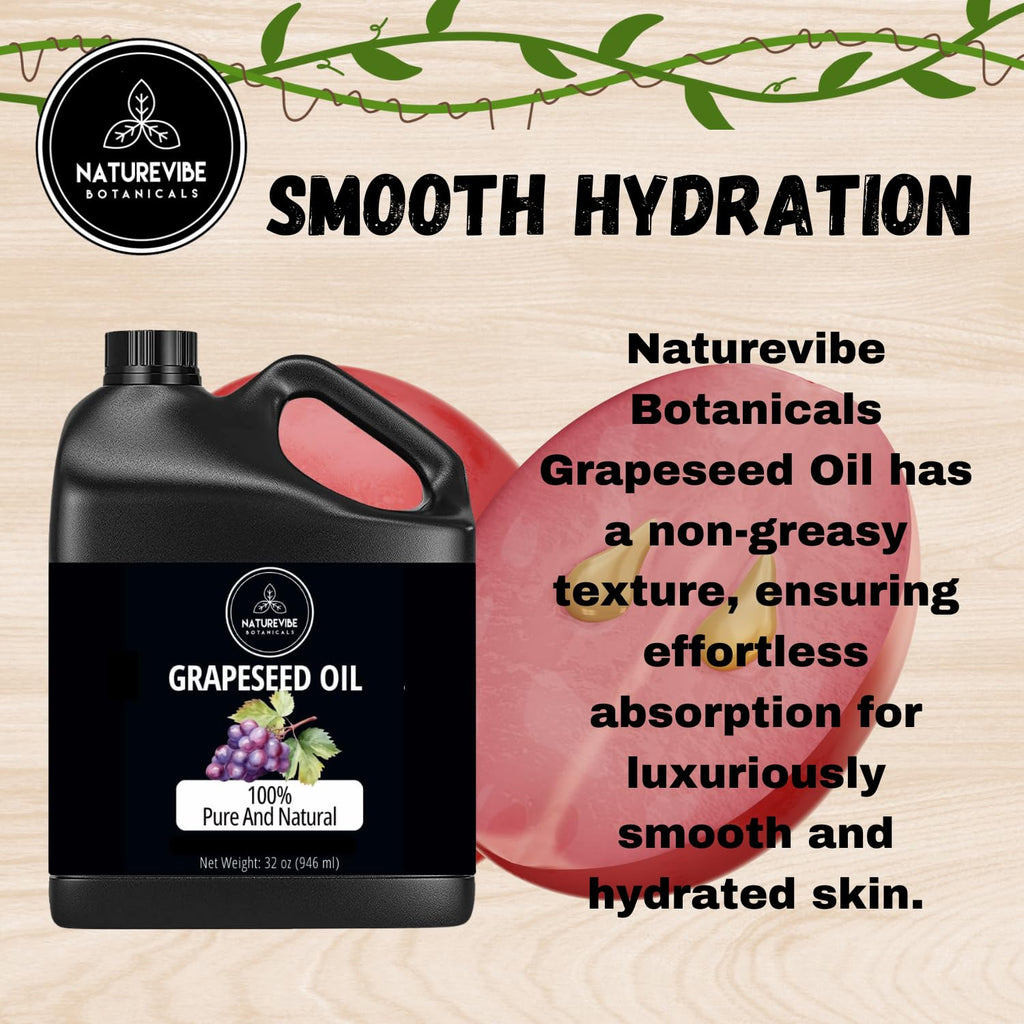 Naturevibe Botanicals Grapeseed Oil 32 Ounces | 100% Pure and Natural | Great for Skin Care and Hair Care
