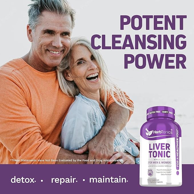 Herbtonics Liver Cleanse Detox & Repair | 20-in-1 Liver Detox Complex | Milk Thistle Supplement with Artichoke, Dandelion, Turmeric, Berberine | 240 Vegan Capsules