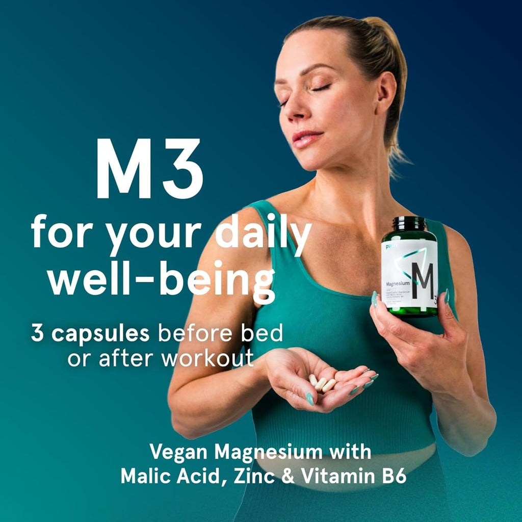 Puori Organic Magnesium Zinc Supplement - 300mg - 120 Vegan Capsules - High Absorption M3 Complex for Sleep, Immune Support, Energy, Muscle Recovery, Relaxation & Leg Cramps - Zinc & Vitamin B6