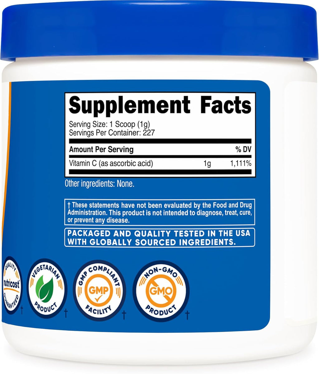 Nutricost Ascorbic Acid Powder (Vitamin C) 0.5 LBS (8 Ounce)