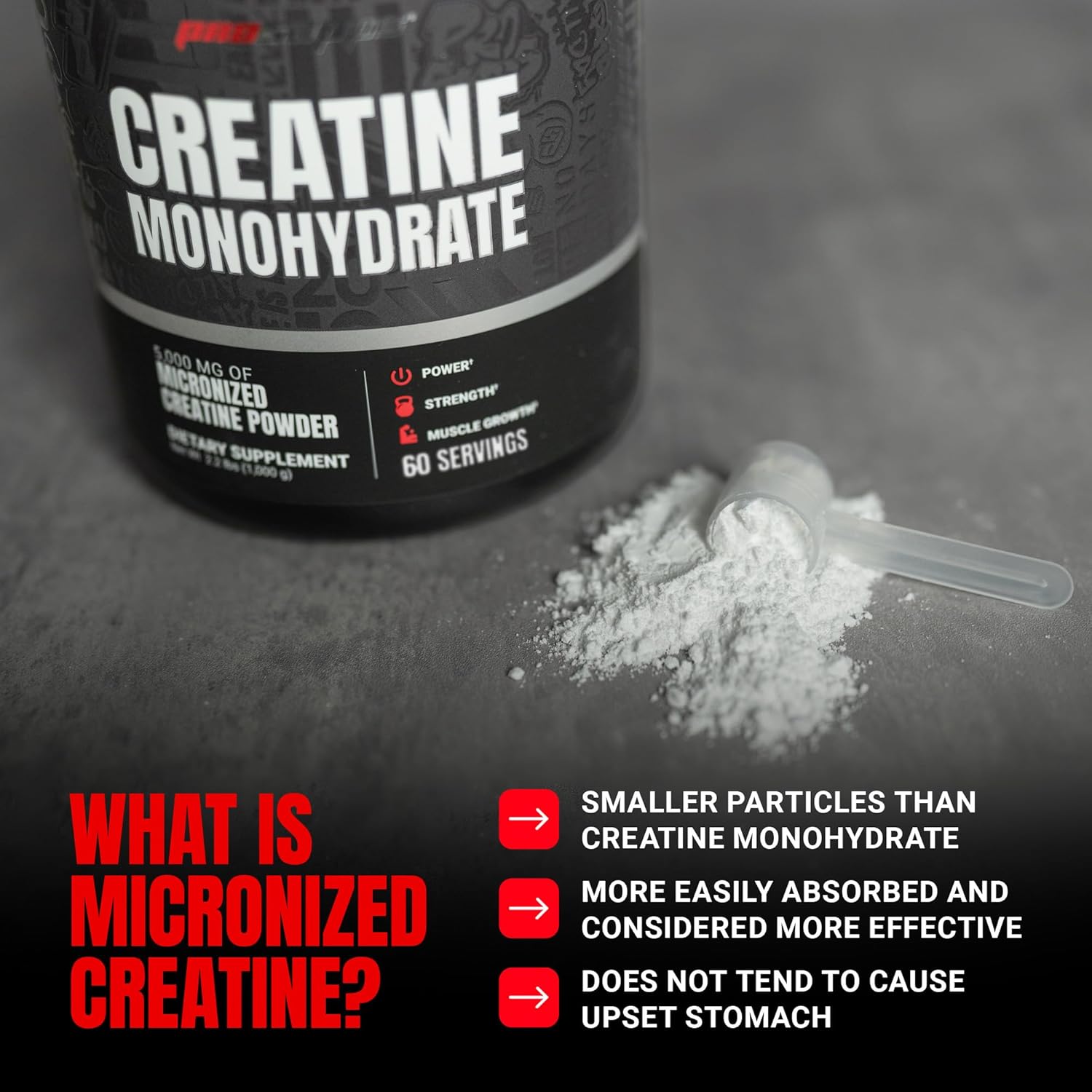 PROSUPPS Creatine Monohydrate Powder for Men & Women, Unflavored - 5000,mg of Micronized Creatine - Gym Workout Supplement for Muscle Gain & Recovery - Sugar-Free, Soy & Gluten-Free - 60 Servings