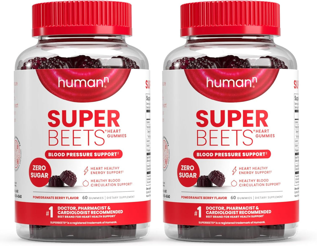 humanN SuperBeets Heart Gummies - Beet Gummy with Heart-Healthy Energy Support, Grape Seed Extract & Beetroot Powder, Sugar Free - Pomegranate Berry Flavor, 120 Count