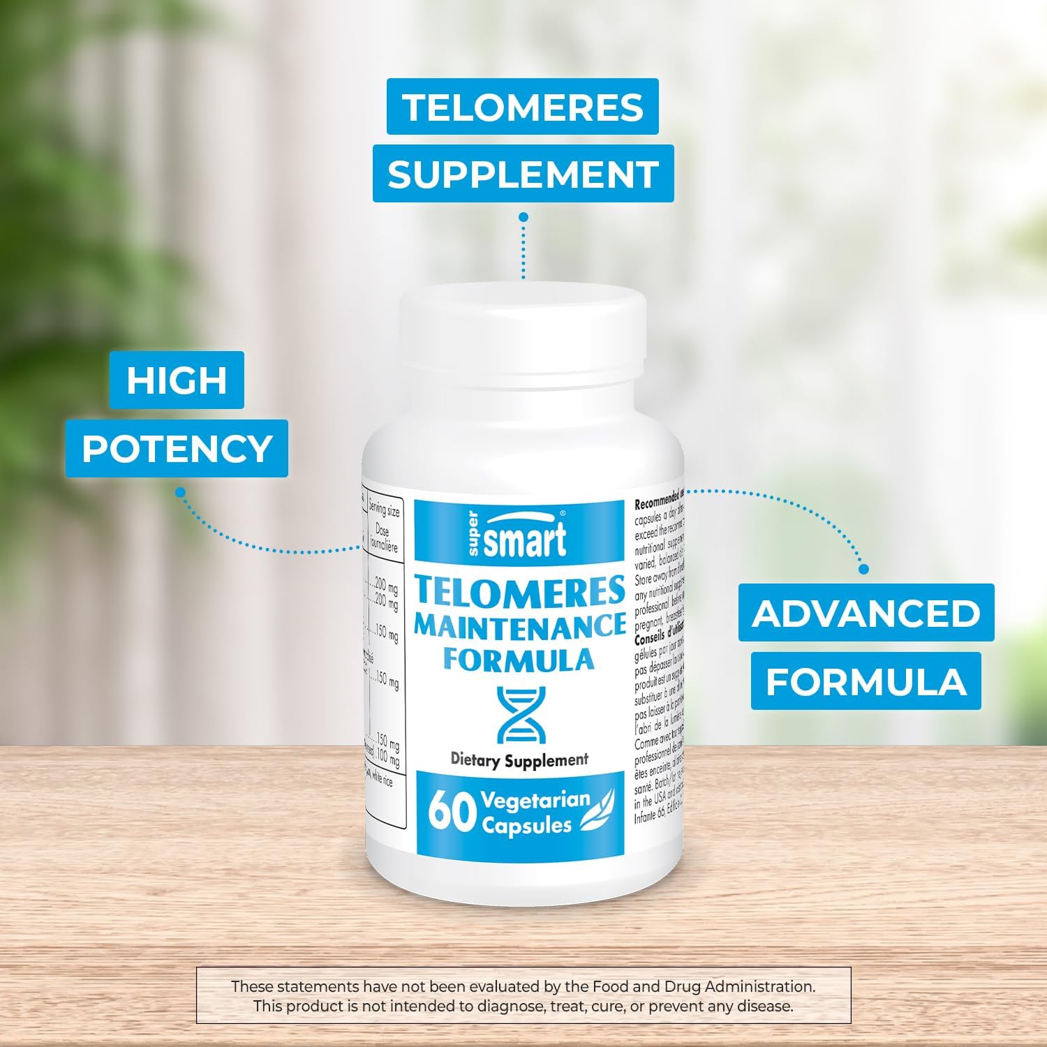 Supersmart - Telomeres Maintenance Formula (High Potency) - with Polyphenols, Catechins, EGCG, D-Gamma-Tocotrienols - Telomeres Supplement | Non-GMO & Gluten Free - 60 Vegetarian Capsules
