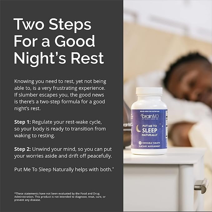 BRAINMD Dr Amen Put Me To Sleep Naturally - 90 Chewable Tablets, Pack of 2 - With Melatonin, L-Theanine, Magnesium, GABA, Vitamin B6 & 5-HTP - Gluten Free - 90 Total Servings