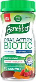 Benefiber Prebiotic Fiber Supplement Gummies with Probiotics for Digestive Health, Assorted Fruit Flavors - 50 Count