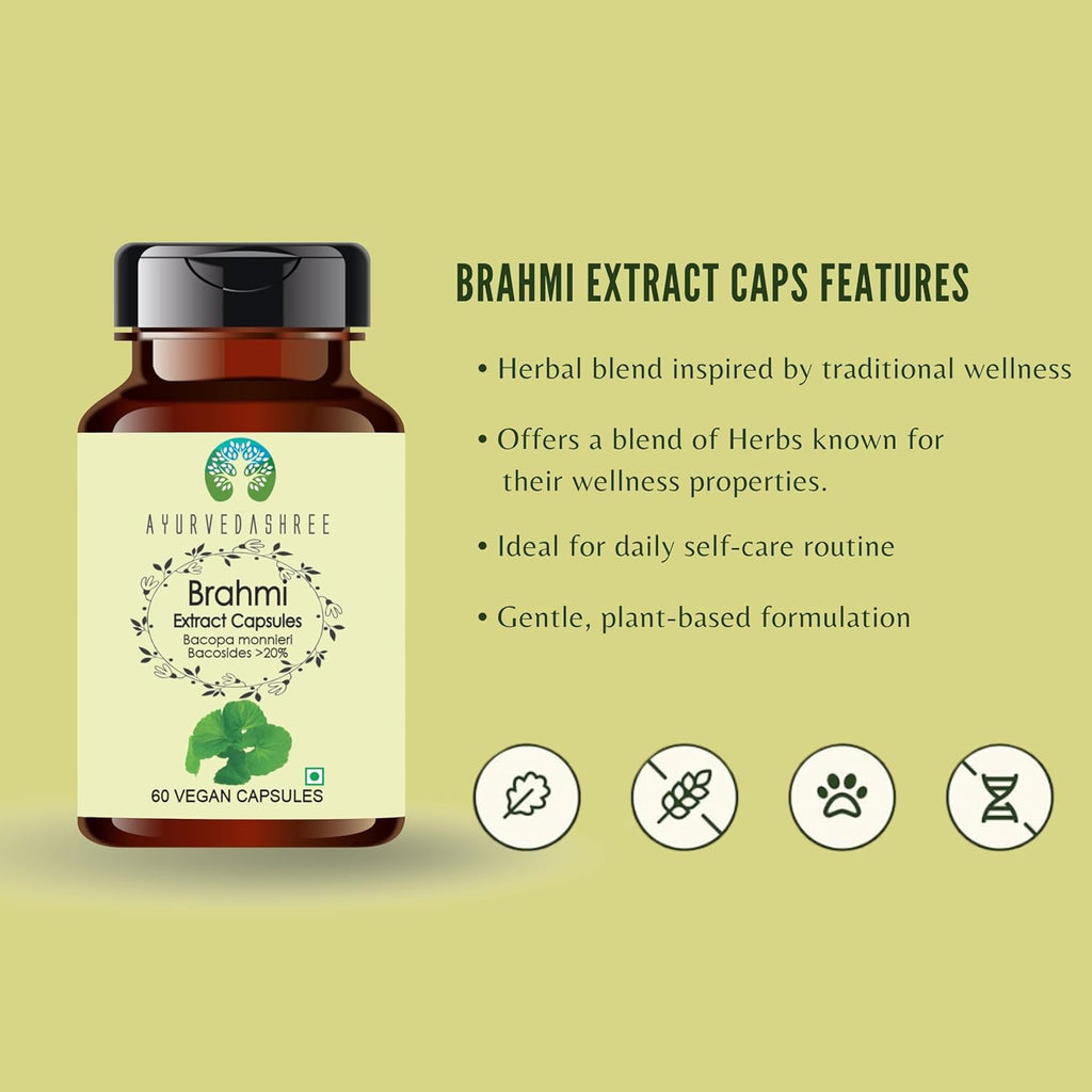 Brahmi Extract 500mg - 60 Vegetarian Capsules|Bacopa Monnieri Bacosides| All Natural | 100% Vegan | Gluten-Free | GMP Certified