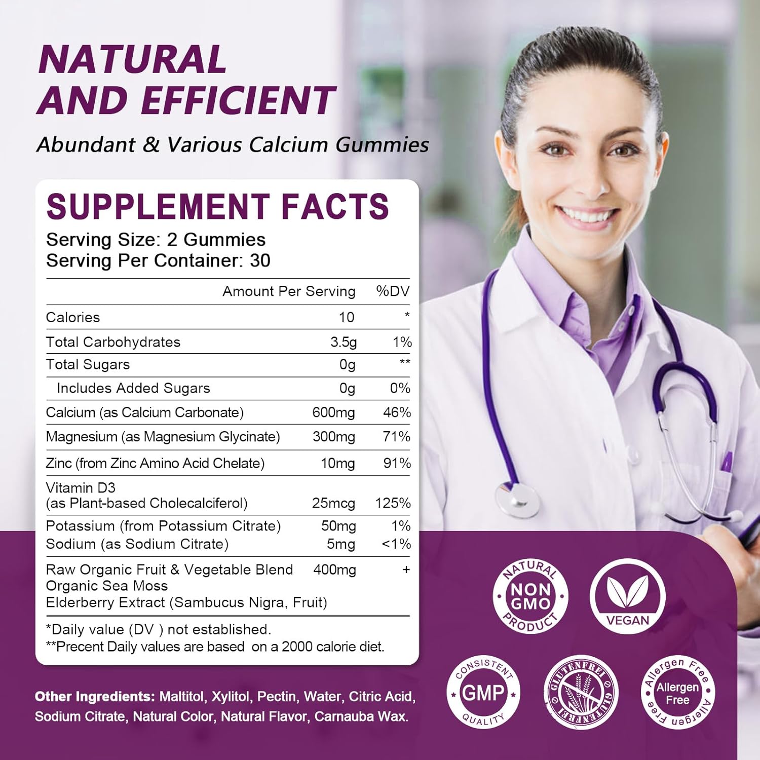 Calcium Magnesium Zinc with Vitamin D3 Supplement, Highly Absorbent Calcium Gummies with 300mg Magnesium glycinate Support Bone & Teeth, Muscle for Adults and Teens,Sugar Free, Vegan - 60 Count