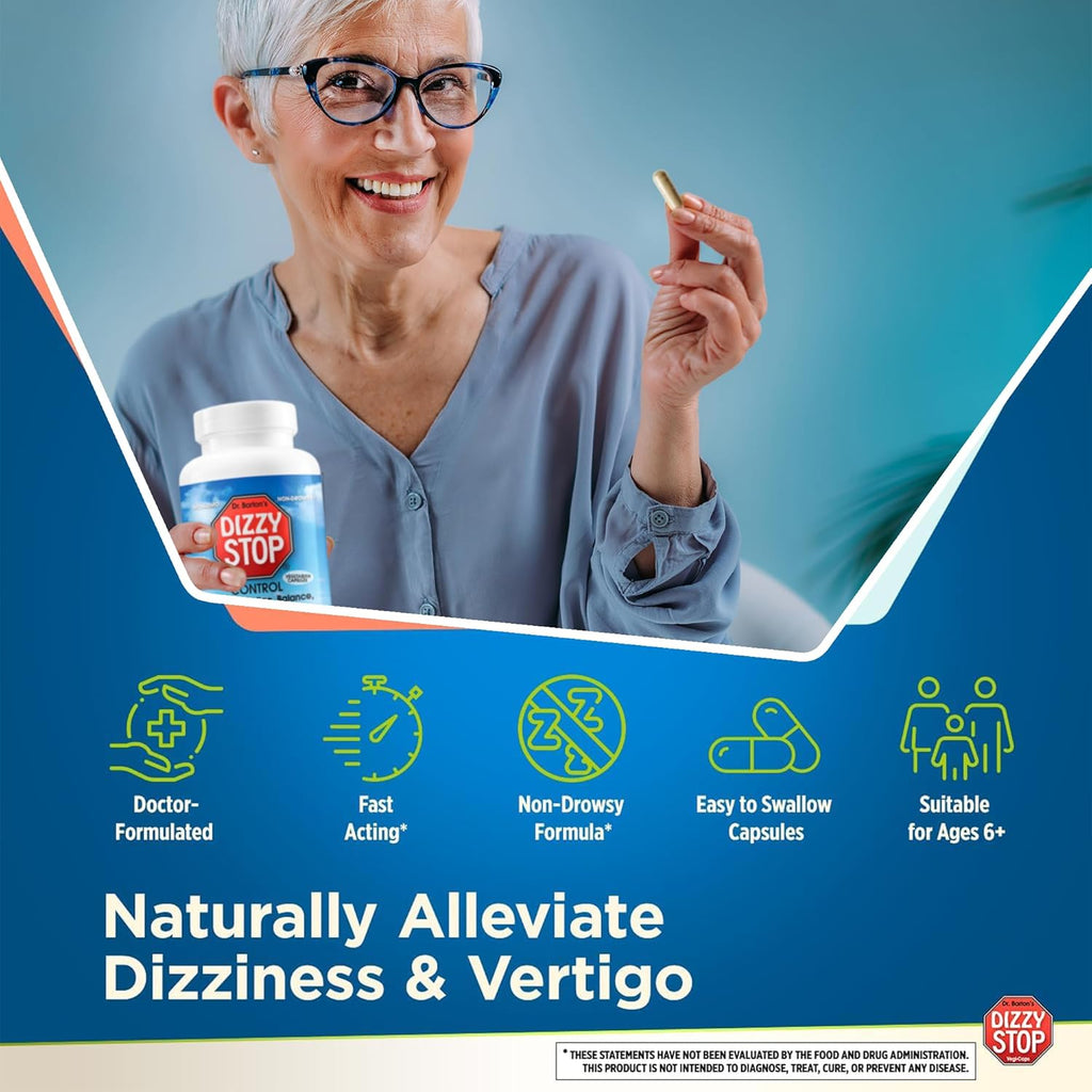 Vertigo Relief Product & Non‑Drowsy Motion Sickness Pills: Nausea and Dizziness, Ginger & Grape Seed Formula, Inner Ear Balance, Car, Cruise & Travel Essential, Stomach Support (80 Count – Pack of 3)